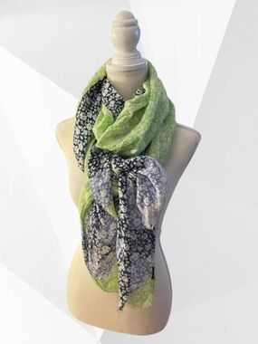 J. Crew Lime Green and Navy Floral Lightweight Scarf